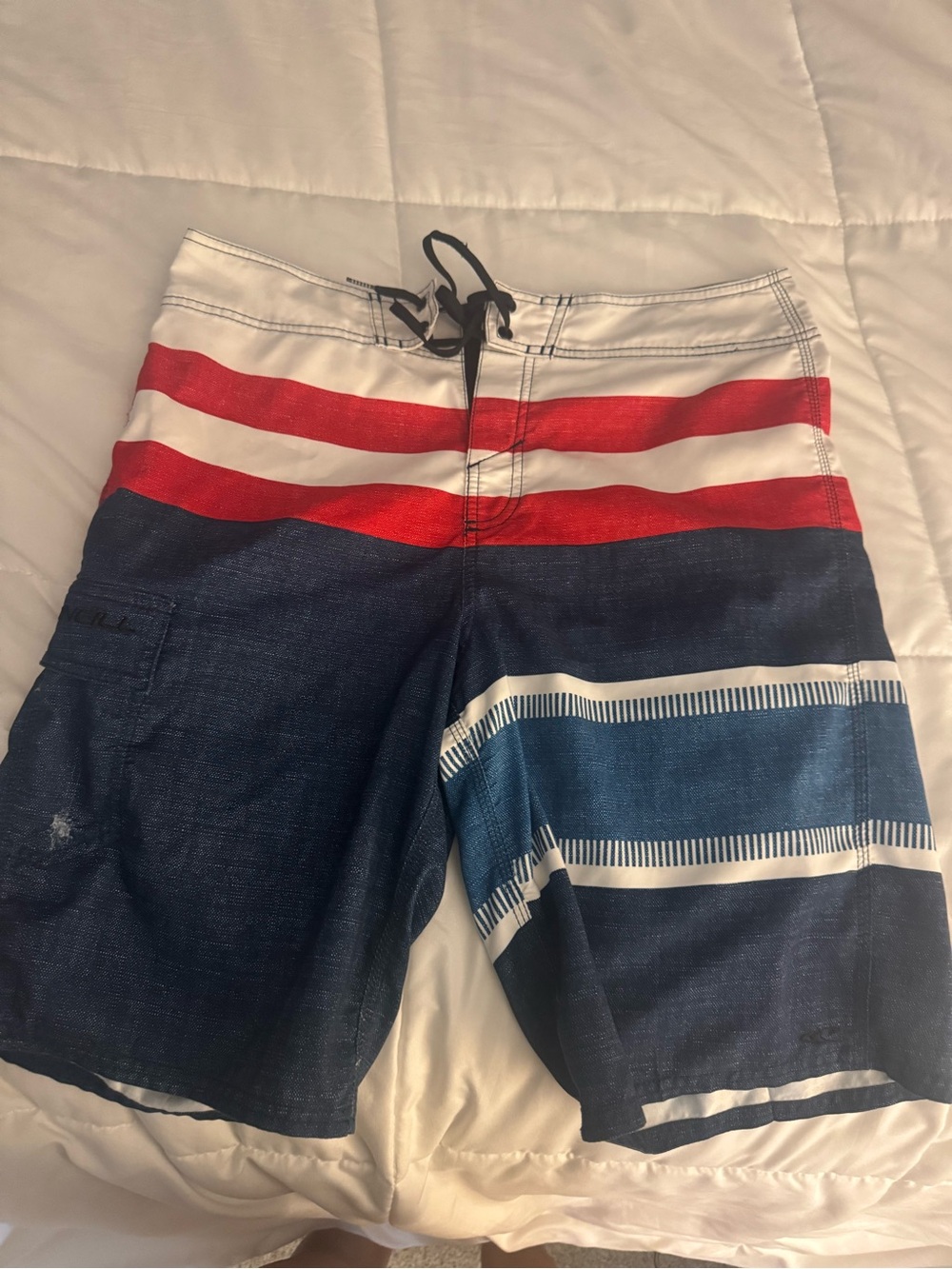 O'Neill Navy, Red & White Striped Board Shorts